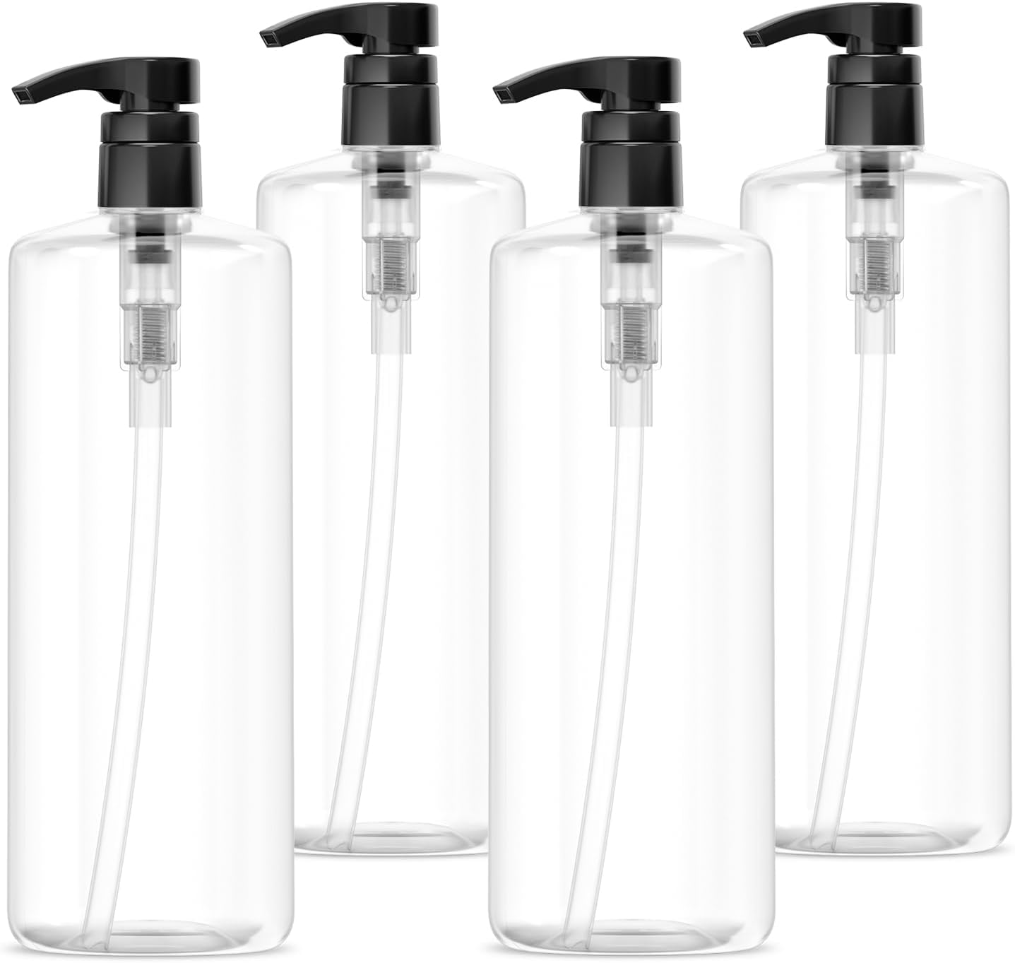Bar5F Empty Shampoo Bottles with Pumps (32oz/1Liter/Large) BPA-Free PETE1 Plastic Bottle Crystal-Clear (Pack of 4)