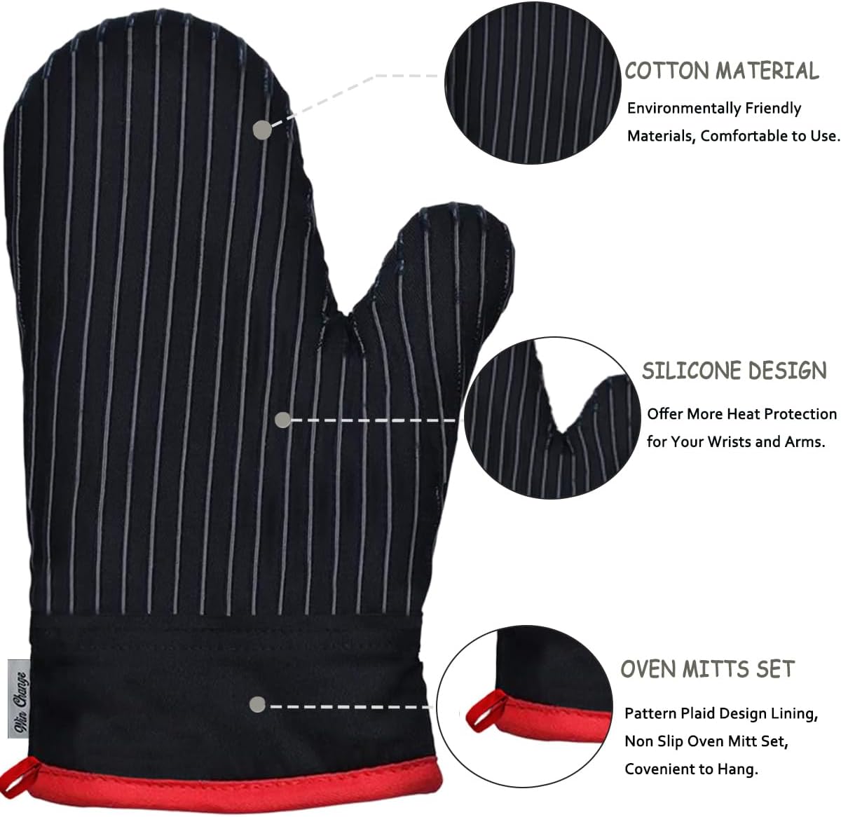 Oven Mitts and Pot Holders Sets,Oven Mitts and Potholders with Cotton High Heat Resistant Extra Thick Long Oven Mitts for Cooking 4 Pcs,Black Red
