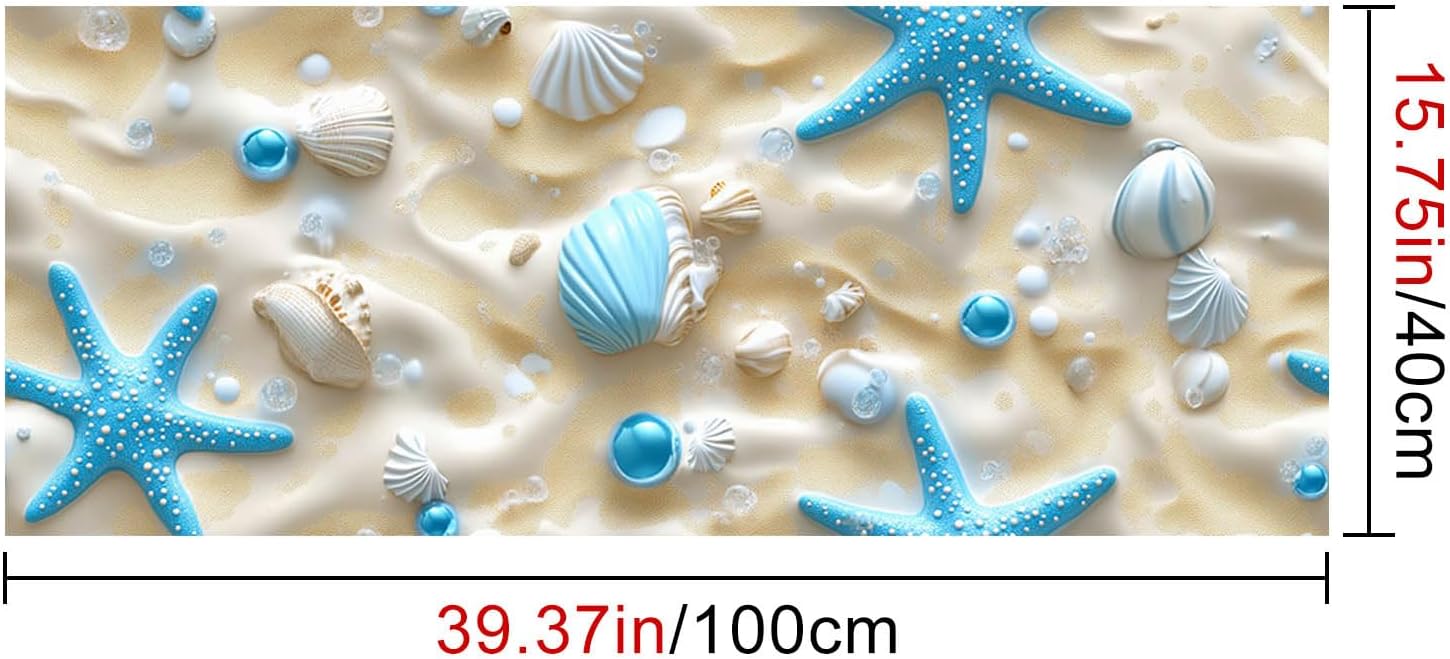 HOMETITUTE Beach Shell Starfish Wallpaper Peel and Stick Sand Texture Wall Covering Blue Coastal Ocean Theme Decorative PVC Wall Mural for Bedroom Living Room Accent Renovation 15.7 x 39.4 Inches