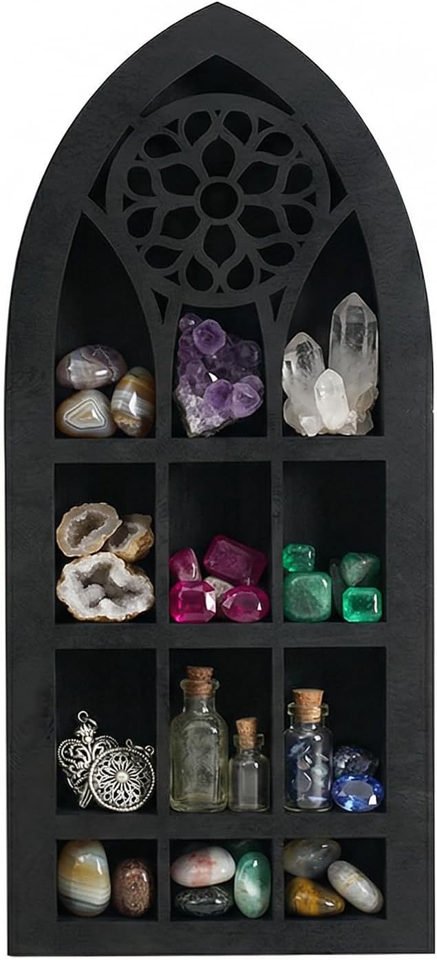 Gralara Wall Display Shelf Modern Church Window Design Stones Holder Wall Hanging Shelves for Kitchen Bathroom Office Gothic Room Decoration Bedroom