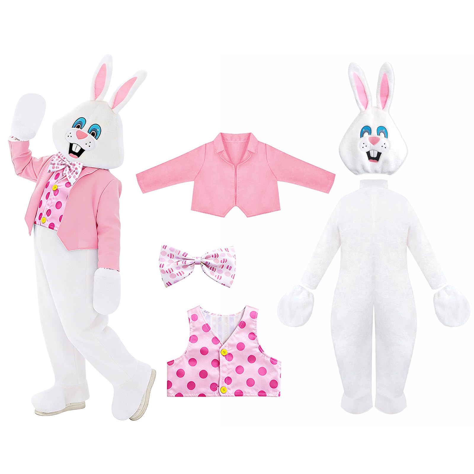Generico Costume Pasqua Bambino Abito da Coniglio con Papillon e Coda per Festa Travestimento Infantile Completo