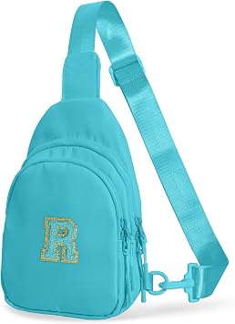 Personalized Initial Crossbody Bag for Tween Girls with Extender Strap 32"-52", Birthday Gift for 6 to 14 Year Old Girls, Sling Bag for Kids and Tweens, Turquoise with Initials R