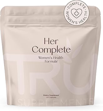 مكملات TRU مكمل صحة المرأة HER، تركيبة كاملة لدعم الهرمونات اليومية، صحة الأمعاء والجلد، تعزيز الخصوبة والمزاج، دعم الدورة الشهرية والجهاز الهضمي، تركيبة نسائية طبيعية - 30 حصة