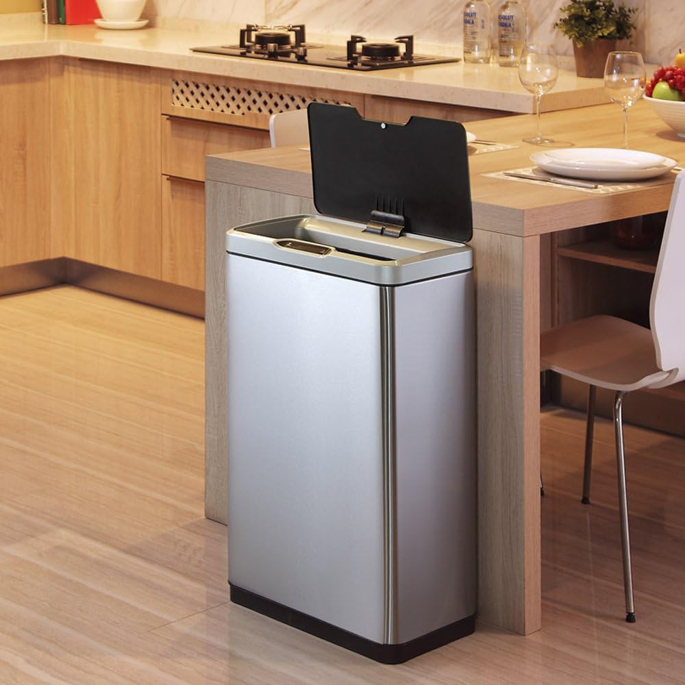 EKO Mirage Sensor Bin with its lid fully open, ready for use