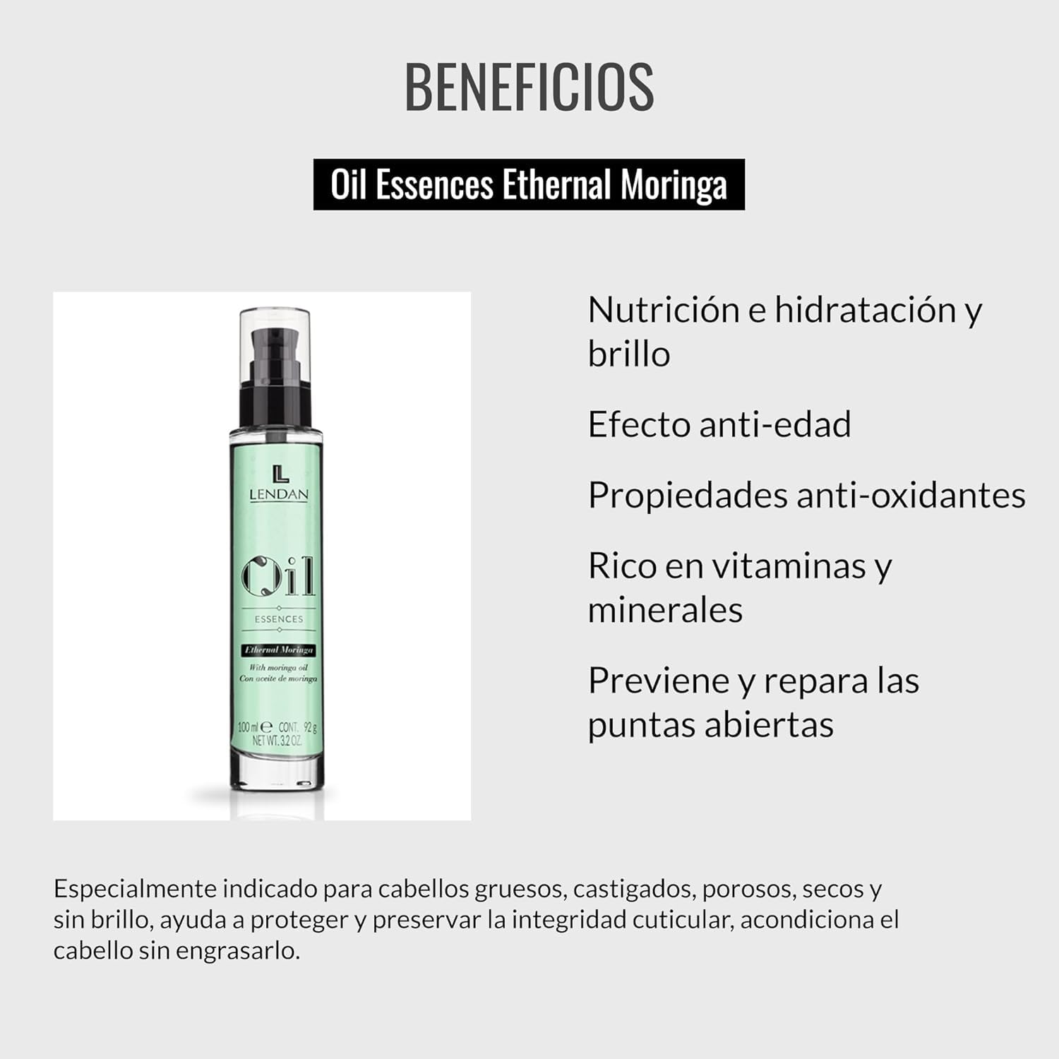 Aceite Capilar con Aceite de Moringa - 100 ml - Sérum para el Cabello - Rejuvenecedor Capilar - Hidrata, Nutre y Aporta Fuerza al Cabello