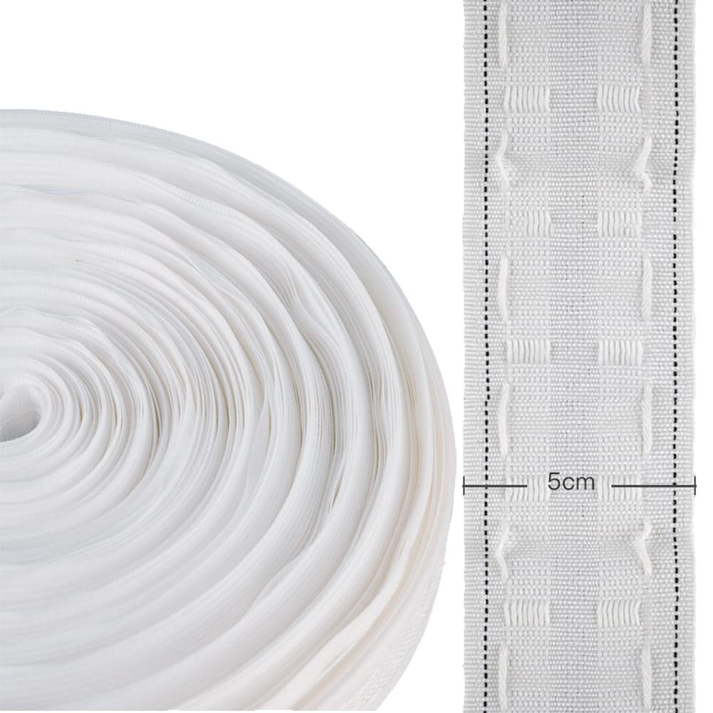 Hoonng Ruban Fronceur Rideau 10M Blanc 3 Cm Large + 100 Crochets Solides – Idéal Pour Rideaux Et Doubles Rideaux Parfaits