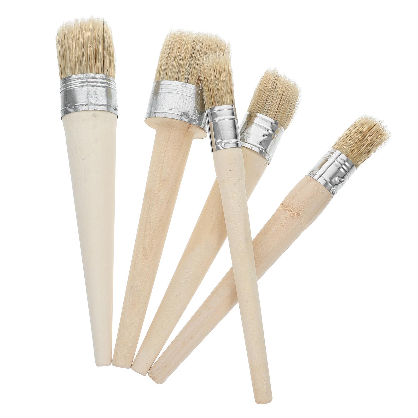 Set de 5 Pinceles Redondos para Pintar Mango Largo de Madera y Cerdas Naturales, Ideales para Proyectos Artísticos y Renovación del Hogar