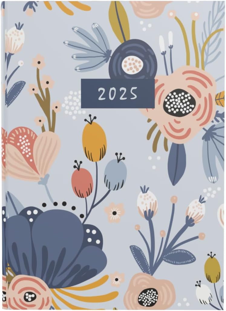 Collins Enchanted 2025 Planner - A5 Week to View Diary - Light Blue - (EN53.57-25) - Hardback Weekly Diary with Floral Design