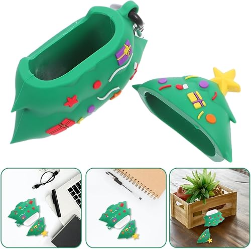 Miniatura 3 de Funda de silicona para auriculares, diseño de árbol de Navidad, cubierta protectora compatible con AirPods