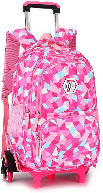 School Bags for Girls with Wheels, Kids Trolley Bag, Backpack for Girls Multi-Compartment Primary and Secondary School Bag Casual Daypack Travel Backpack Student Satchel