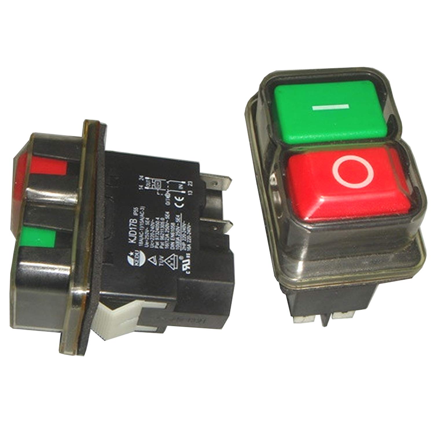KEDU Waterproof Pushbutton Switches KJD17B 220V 16A 4-Terminals Electromagnetic Push Button Switch for Saw Drill Lathes (220V-4Pin)
