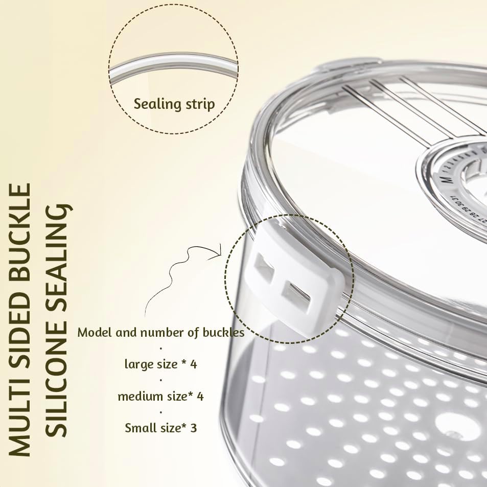 Miniatura 4 de Juego de organizadores y almacenamiento para refrigerador, 3 piezas transparentes de frutas y verduras con tapas, sin BPA y apilables, esenciales