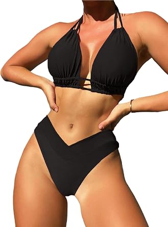 Tgirls Women's Two Piece Swimsuit Sexy Bathing Suit Set Halter High Waist Bikini Beach Halter Triangle Swimwear