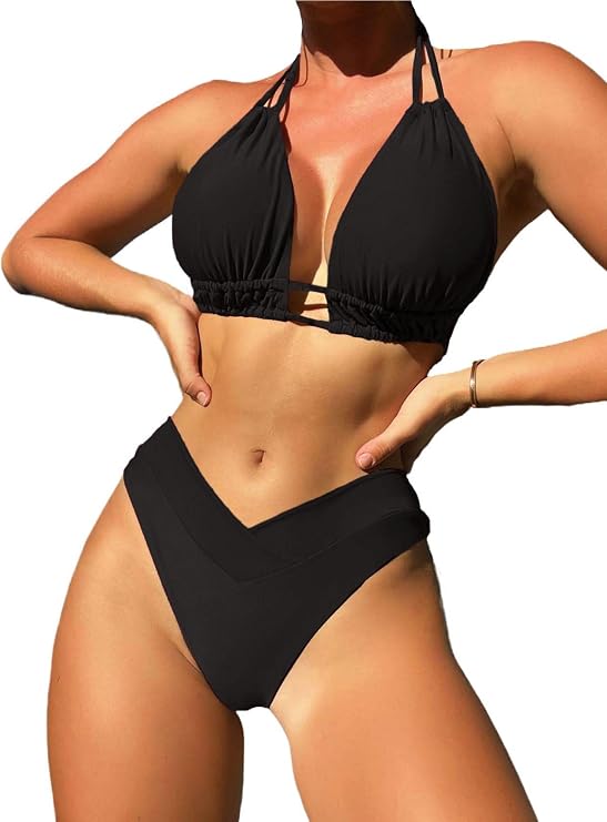 Tgirls Women's Two Piece Swimsuit Sexy Bathing Suit Set Halter High Waist Bikini Beach Halter Triangle Swimwear