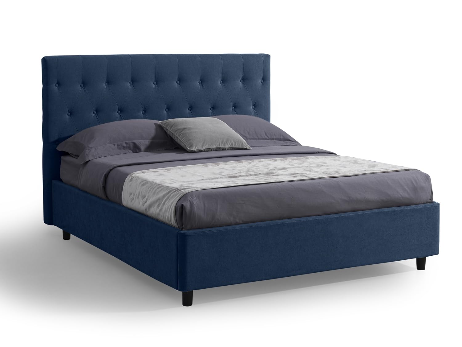 EVERGREENWEB Letto Matrimoniale con CONTENITORE Apertura Idraulica Salvaspazio, Testiera in Tessuto Blu Imbottita, Moderna Struttura RINFORZATA Facile da Montare, Rete a Doghe in Legno 160x190 VENEZIA