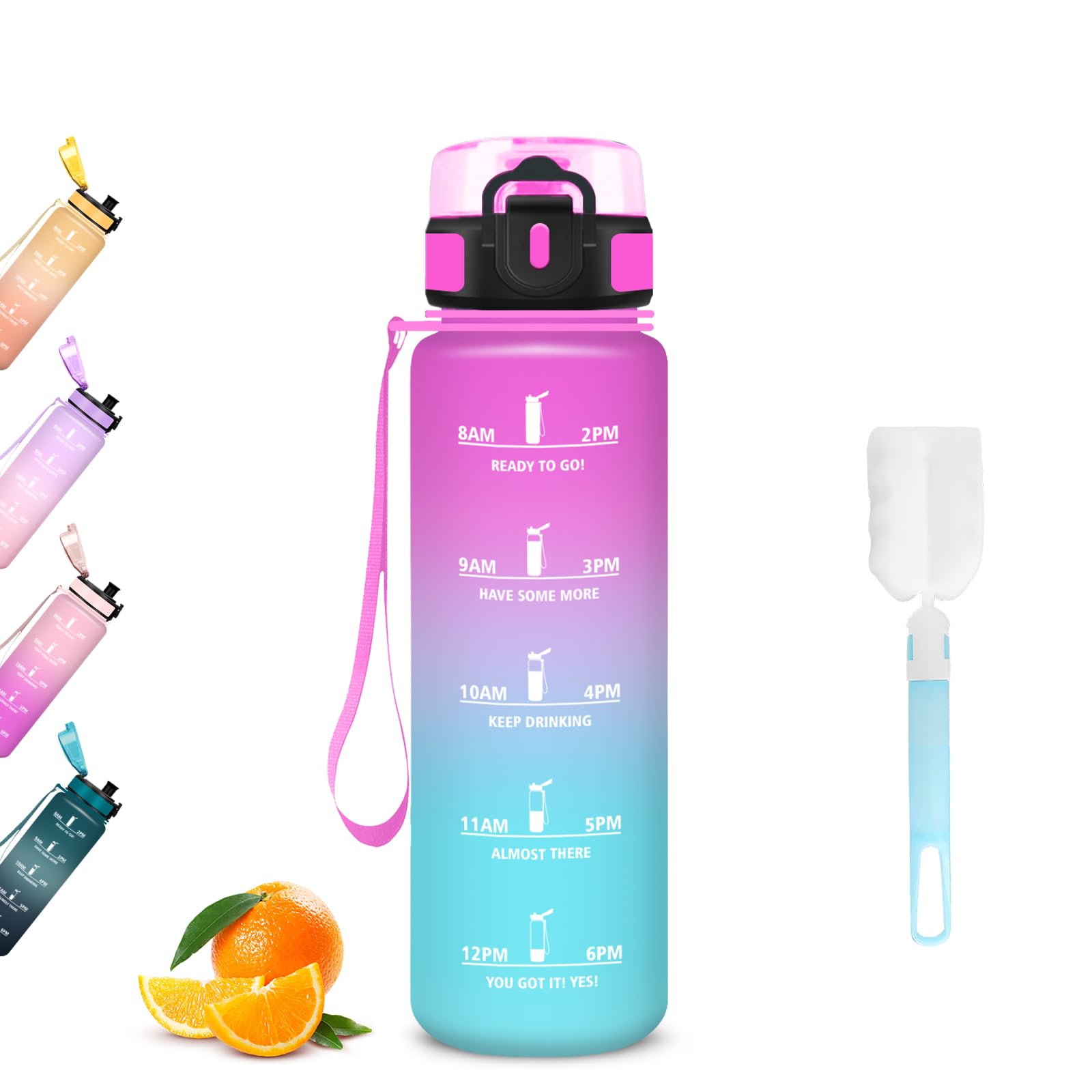 Mujigaga Drinking Bottle 500 ml, Leak-Proof Children's Water Bottle with Filter, Water Bottle with Time Marking and Lacing, Secure Locking, Water Bottles for Fizz, Jogging, School