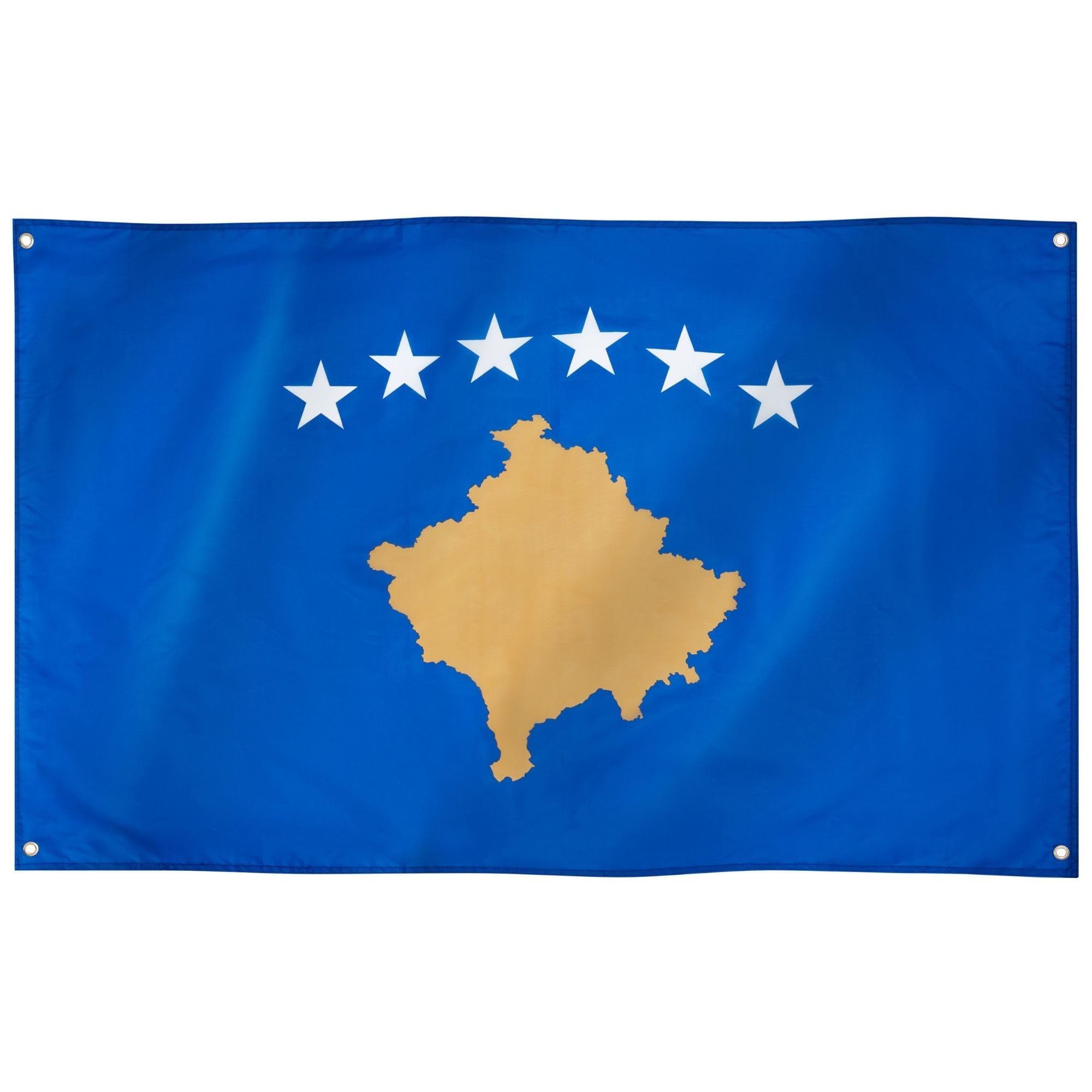 Runesol Flag of Kosovo, 91x52cm, 3ft x 5ft, 4 Rings, Eyelet in each corner, Republic of Kosovo, Flamuri i Kosovës, Kosovës, Kosovska Zastava, Premium Flags, Interior, Outdoor, Bright colors-image-45