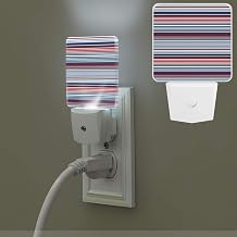 LED Night Lights Plug into Wall, Plug in Night Light, Dusk to Dawn, 3000K Soft White, Red Blue White Gray Stripes Nightlight Auto-On/Off, Sleep Light Bedside Lamp for Hallway Bedroom