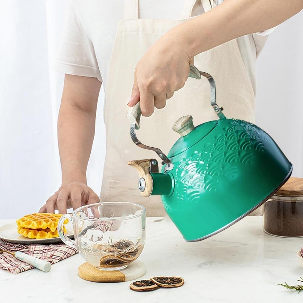 Czajnik z zaparzaczem, zaparzacz do herbaty, czajnik gwiżdżący do kuchenki, czajnik do herbaty 2,5 l, czajnik gwiżdżący, czajnik wodny z drewnianą rączką, czajniki do herbaty, garnki, stal nierdzewna,