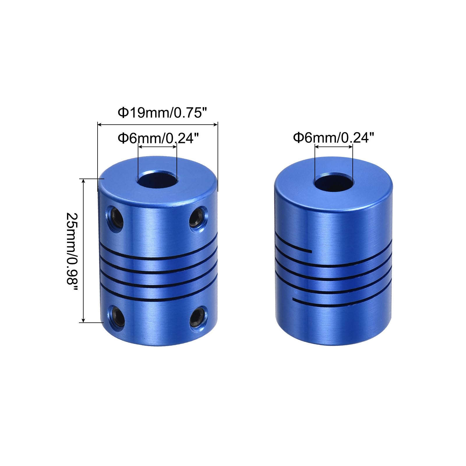 QUARKZMAN 1 szt. 6 mm do 6 mm sprzęgło ze stopu aluminium L25 x D19, elastyczny łącznik ze śrubami do enkoderów i silników, niebieski