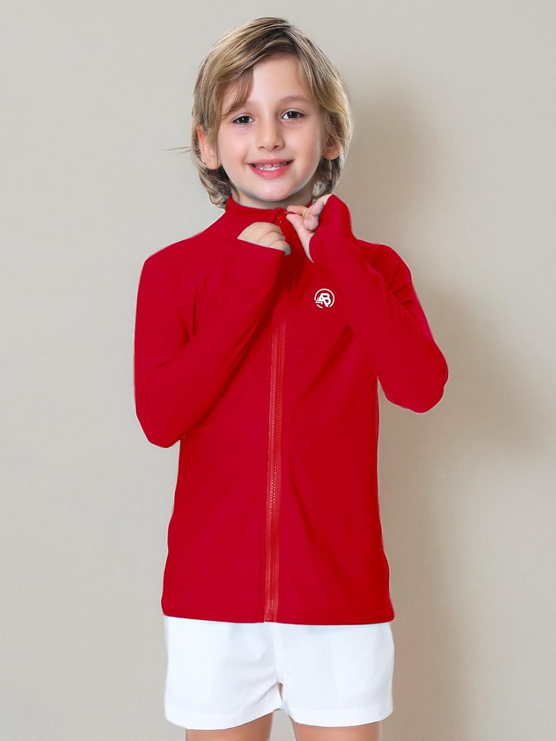 AOBUTE Unisex Kids Zipper Rash Guard Boys UPF 50+ UV Protection Sun Shirt with Thumb Hole 3-12 Years