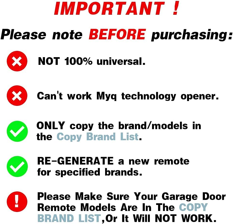 X X-HOUSE Universal Garage Remote Control Multi Code Duplicator Remote,Face to Face Copy Garage Remote from 280Mhz-868Mhz,Control 4 Garage Door Opener,Ensure Your Model in Brand Table List
