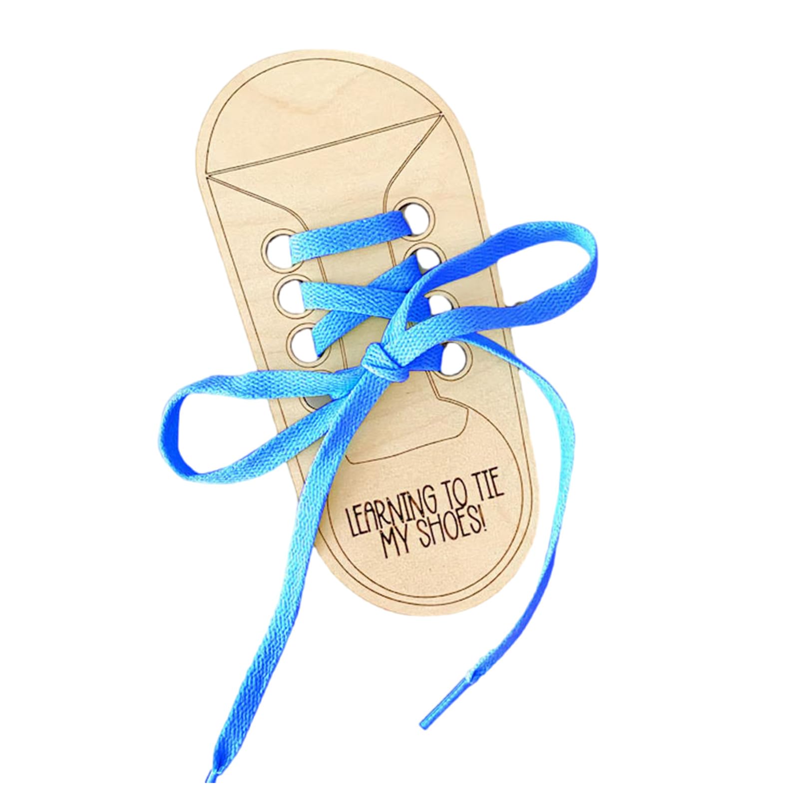Uqezagpa Blue Children Wooden Lacing Shoe Board Creative Threading Educational Toy Practice Tying Shoelace Board For Kids Toddler Wooden Lacing Toy