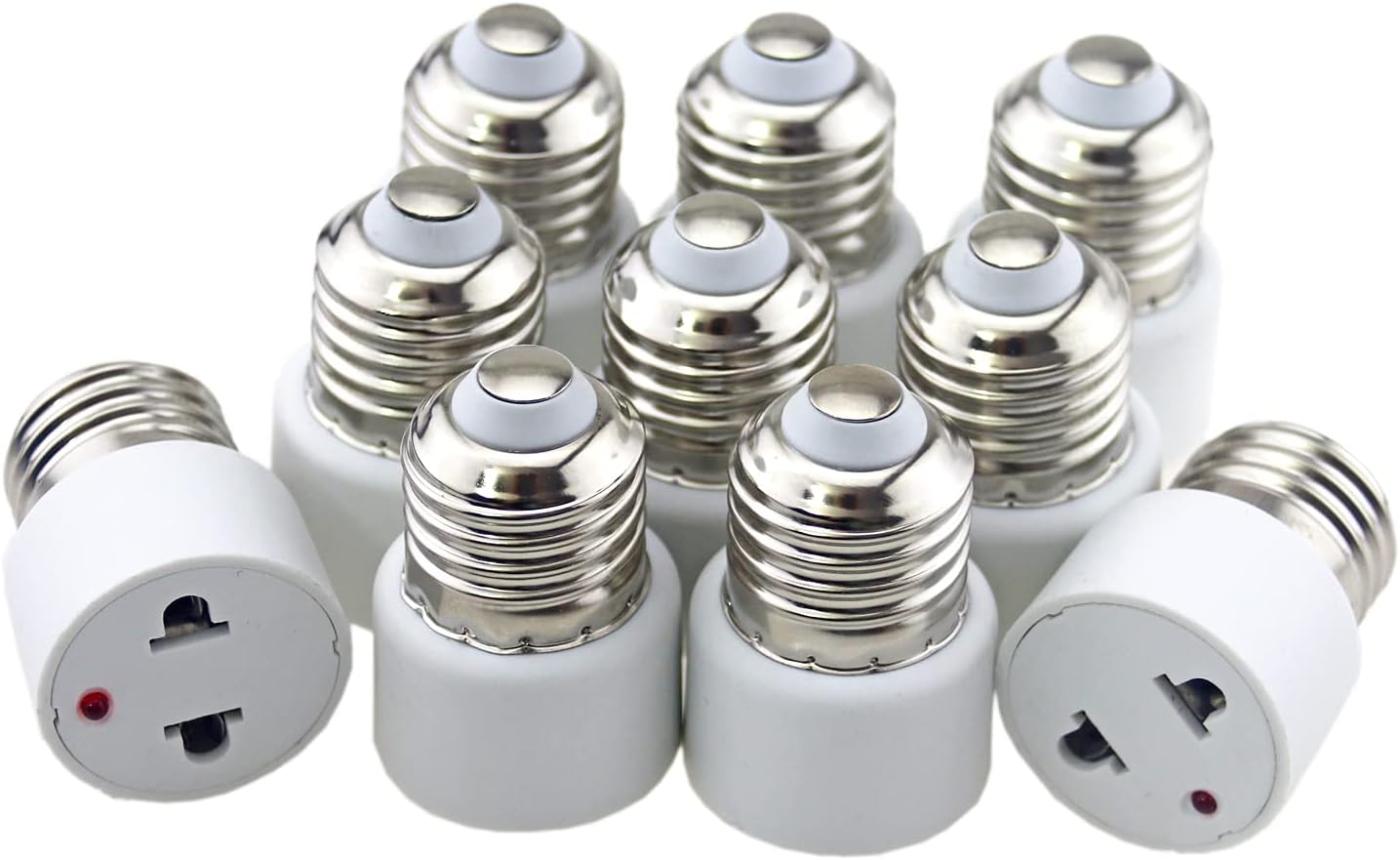 Rextin 10 pcs Adapter E26 to Polarized Outlet Bulb Holder Socket Converter,Standard Medium E26 Base Light Bulb to 2 Prong Outlet Plug Splitter Converter (Outlet with Indicator 10pcs)