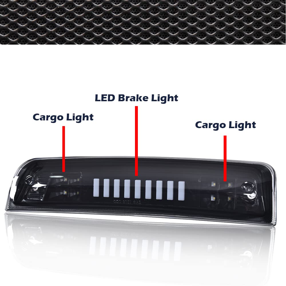 CNNELL Brake Lights Type I Compatible with 2009 2010 Dodge Ram 1500/2010 Ram 2500 3500/2011-2017 Ram 1500 2500 3500 Truck [3D LED BAR] Tail Brake Cargo Lamp(Smoky lens Black Bottoms)