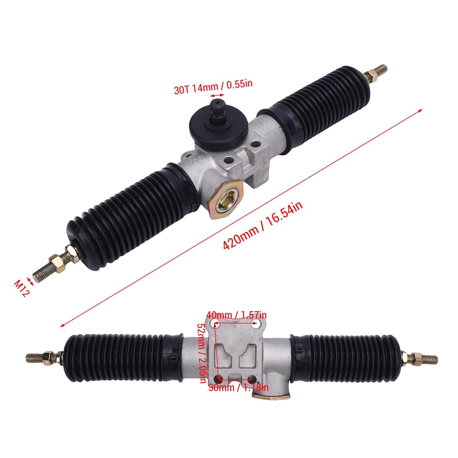 Lenkgetriebe Zahnstange Ritzel Montage Lenkgetriebe und Ritzel Lenksystem 30T 420mm Hochhärte Metall Legierung mit Staubs Chutz Gummi Buchsen für Go Kart ATV UTV Quad