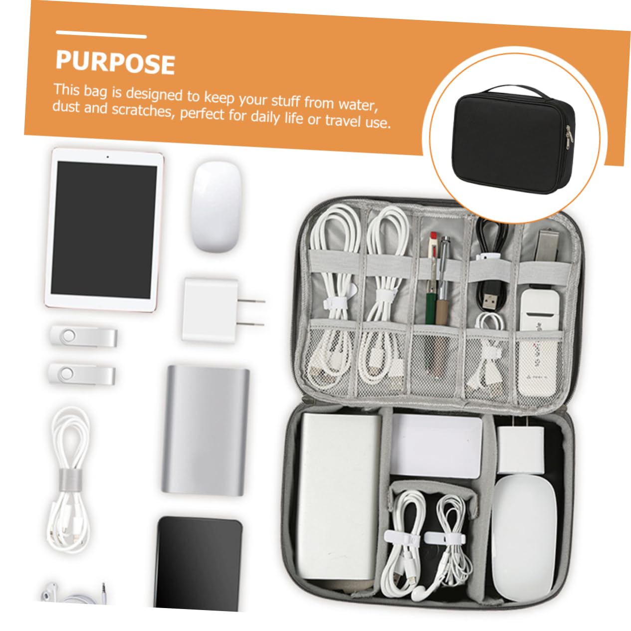 3 Pezzi Organizer Elettronico Oxford per Accessori per Uso Protezione Compatta per Caricabatterie e Facile Trasportare e Utilizzare
