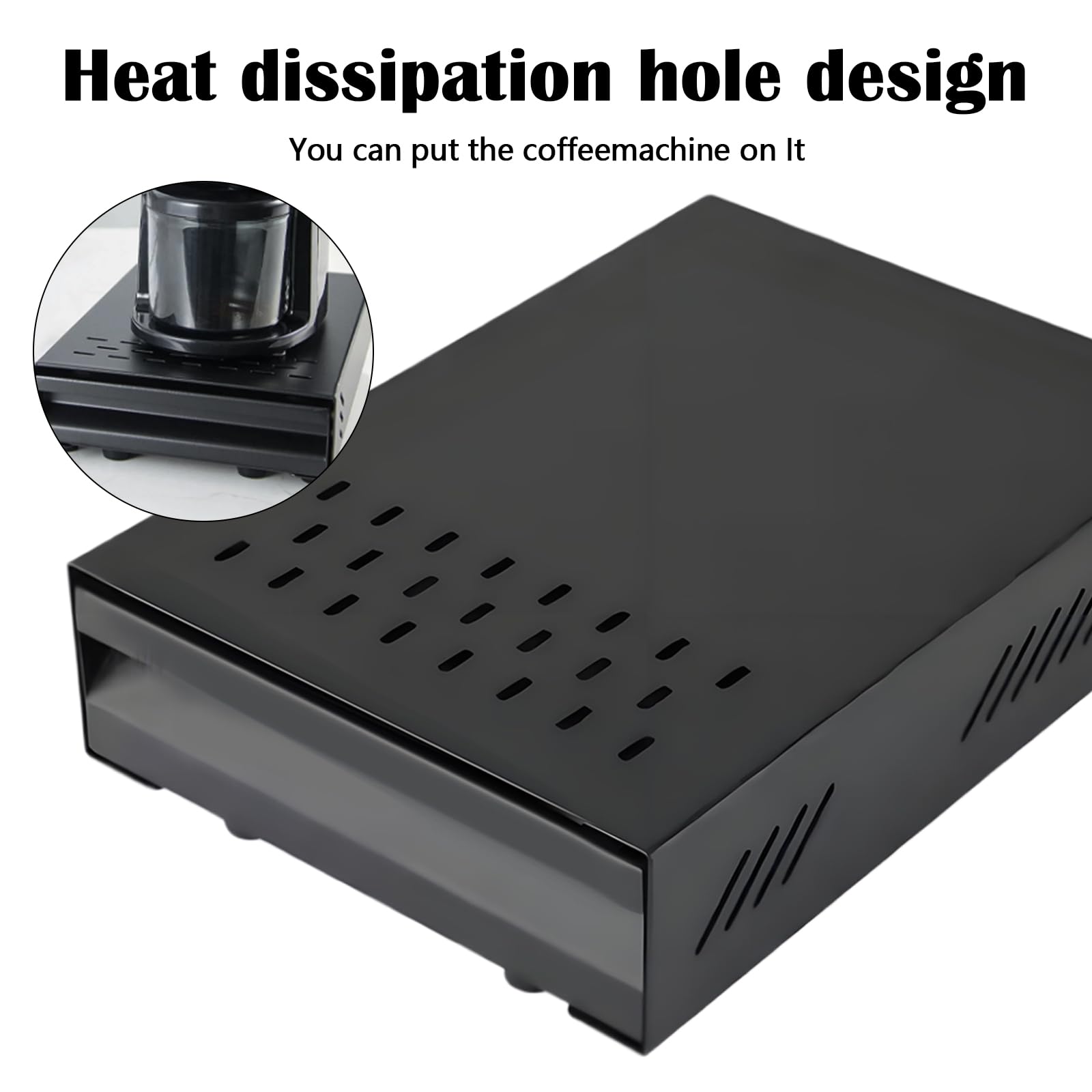 Contenitore Fondi di Caffè per Portafiltro, 35 x 25 x 8 cm Contenitore in Acciaio Inox per Macchina Portafiltro per Espresso Portafiltro Cassetto per la Preparazione del Caffè, Nero