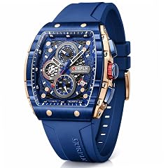 PASOY Luxury Chronograph Watches for Mens Rubber Strap Black Waterproof Date Analog Quartz Watch