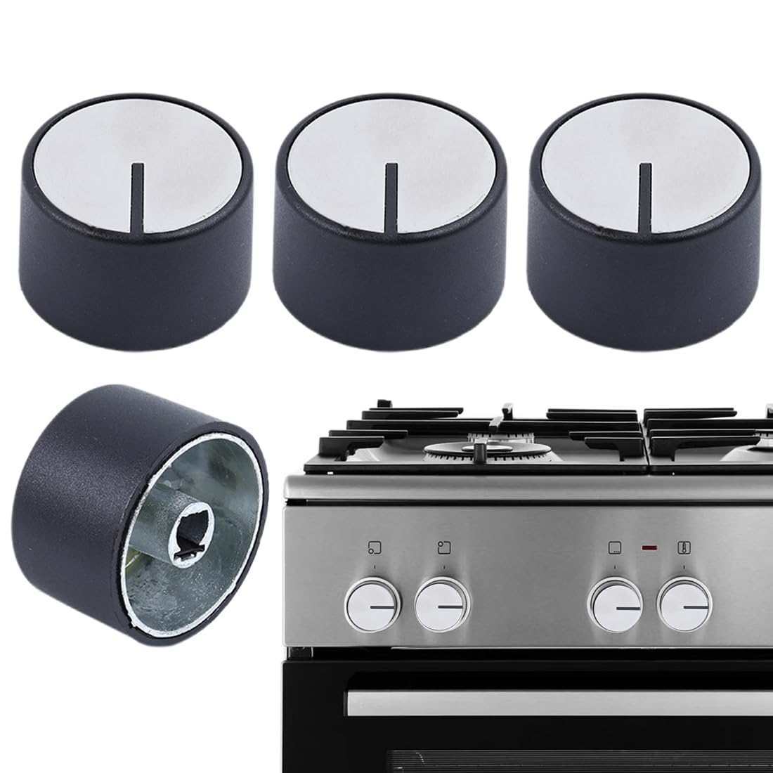 Pièces et accessoires pour tables de cuisson, 4 boutons de four, boutons de plaque de cuisson de 6 mm, boutons de commande universels pour plaques de cuisson à gaz (noir)