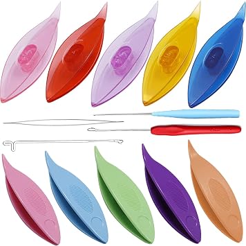 14pcs Tatting Shuttle Kit, Qtopun 10pcs Colorful Plastic Waving Shuttles 1 Beading Needles 3 Crochet Hooks for Lace DIY Hand Lacemaking Craft Tool