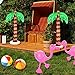 meekoo 6 Pieces Inflatable Palm Trees Jumbo Coconut Trees Pink Flamingos Colorful Beach Balls Rainbow Color Balls for Hawaii Beach Luau Party Backdrop Decoration
