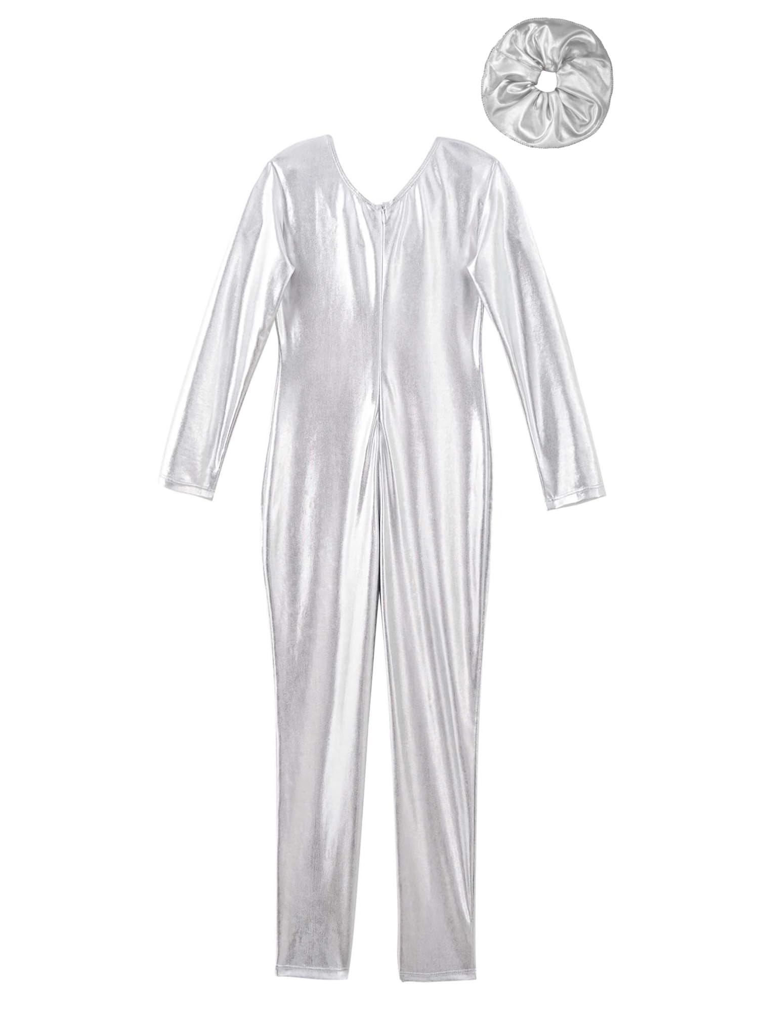 Maillot Manga Larga Metálico Elástico para Niñas Danza Gimnasia Patinaje Artístico 3-12 Años