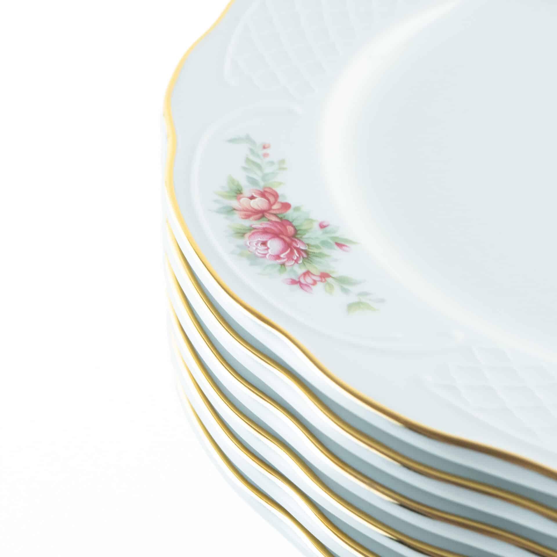 FranquiHOgar Juego de Platos Llanos de Porcelana (6 piezas) Bidasoa Irina con Motivos Florales y Filo de Oro, Vajilla Elegante y Atemporal