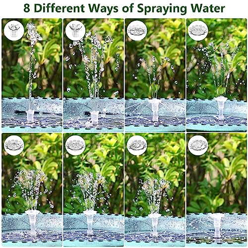 AISITIN 5.5W Solar Fountain Bird Bath with LED Colorful Lights & 3000mAh Battery, Remote Control Solar Pump for Fountain with 8 Nozzles, Solar Water Pump for Garden, Pond and Outdoor by AISITIN - Image 6