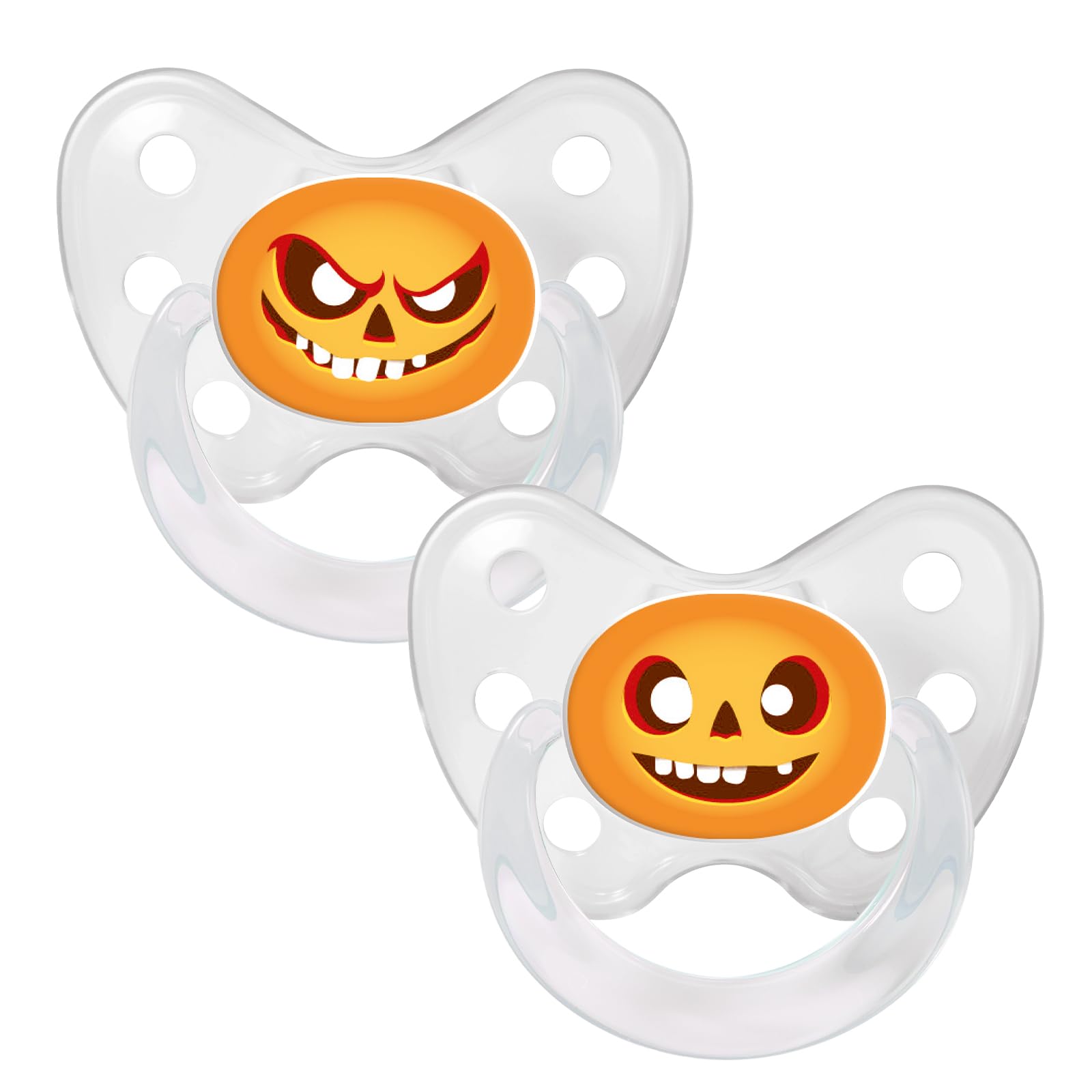 Dentistar Silikon Schnuller 2er-Set - Größe 3 ab 14 Monate - Zahn- & kieferfreundlicher Nuckel mit Dental-Stufe – BPA-frei – Made in Germany - Halloween Kürbis Orange