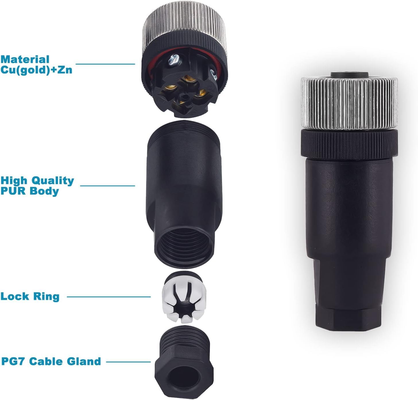 M12 Conector de 5 Pines Macho + Hembra para Panel de aviación, Conector Circular Industrial de 12 mm, Impermeable IP67 al Aire Libre, 4 Unidades