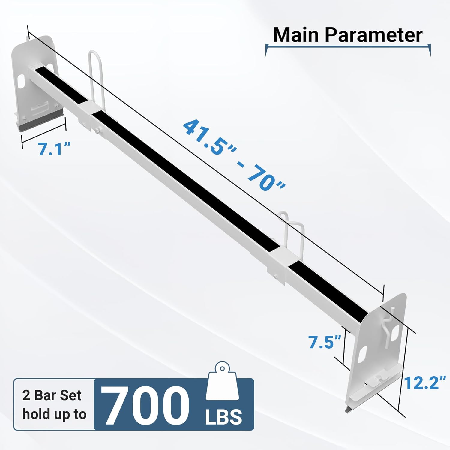 Van Roof Ladder Rack 2 Bar Set, Adjustable Length 41.5''- 70'', Universal Van Roof Rack Fit for Chevy Express 1500 2500 3500 Ford Econoline GMC Savana Cargo Vans with Rain Gutter