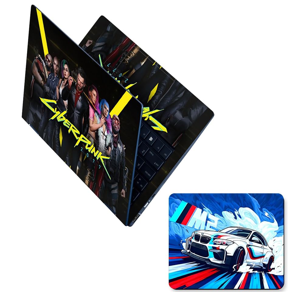 Full Body Laptop Skin Upto 15.6 inch Sticker Compatible for Dell/HP/Lenovo/Acer/Asus All Laptop Size Upto 14 to 15.6 Inch with car Water Splash Mouse pad – Cyberpunk 2077 Main Characters Group