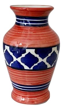 SPHINX Table Top Ceramic Vase for decor - 1 piece (Height: Approx. 7 Inches/18 cms) - (Mughal Block Print-Red)