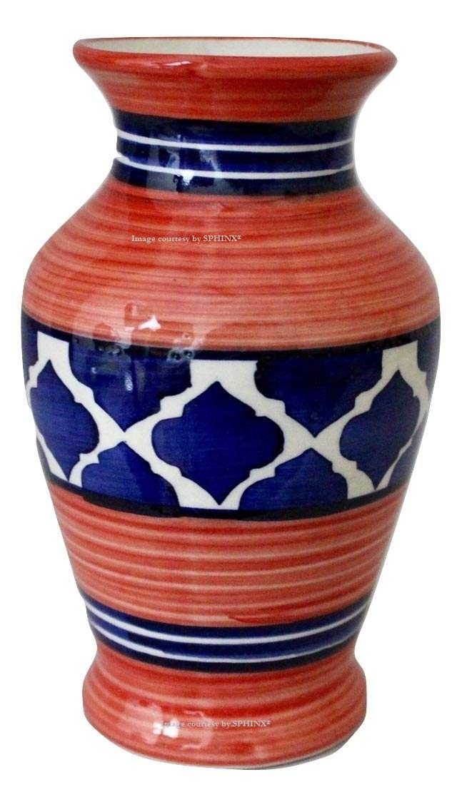 SPHINX Table Top Ceramic Vase for decor - 1 piece (Height: Approx. 7 Inches/18 cms) - (Mughal Block Print-Red)