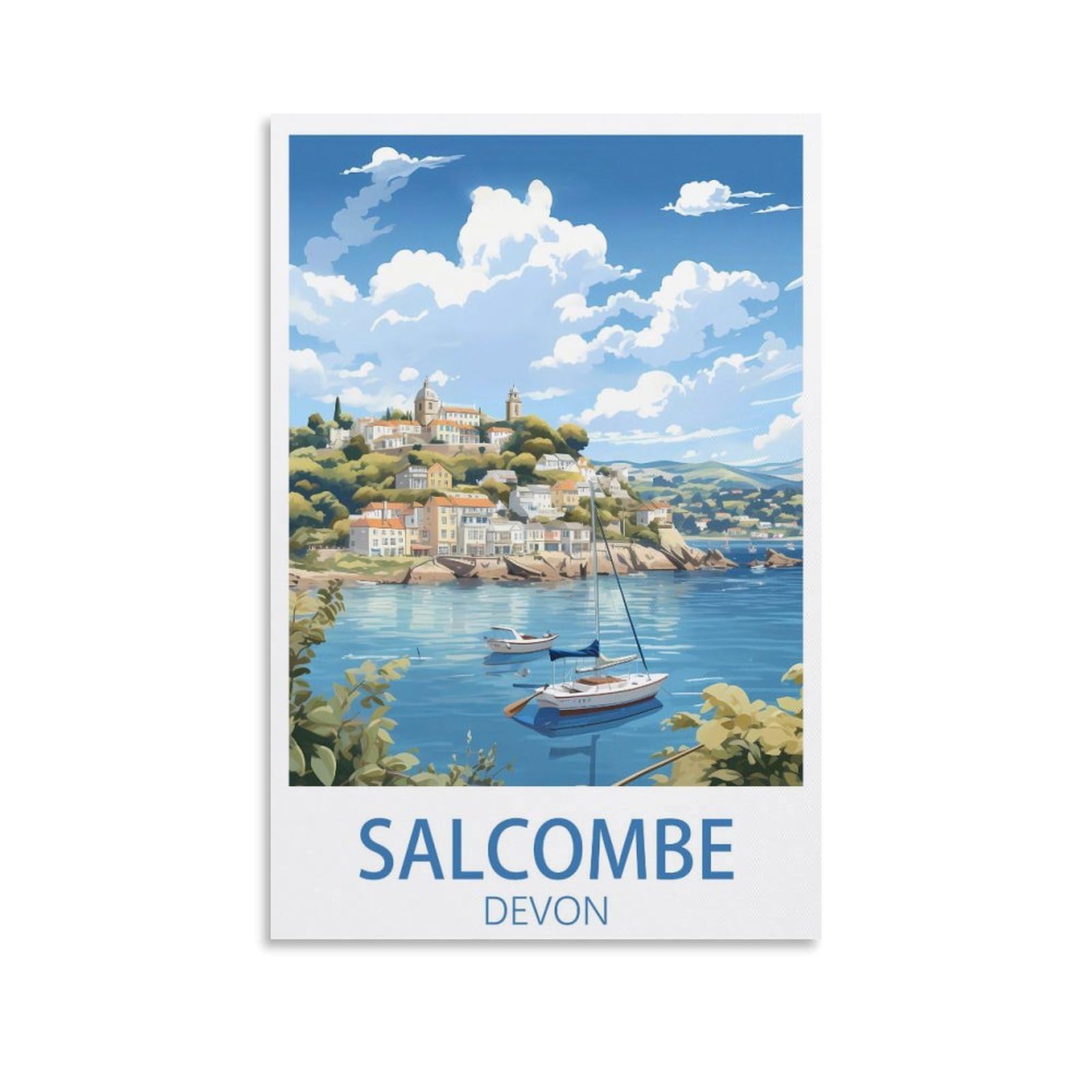 EZMLFA 5D Diamond Painting Kits for Adults,Salcombe Devon,DIY Full Round Drill Diamond Dot Gem Art Kits for Adults,Crafts for Decor 30x40cm