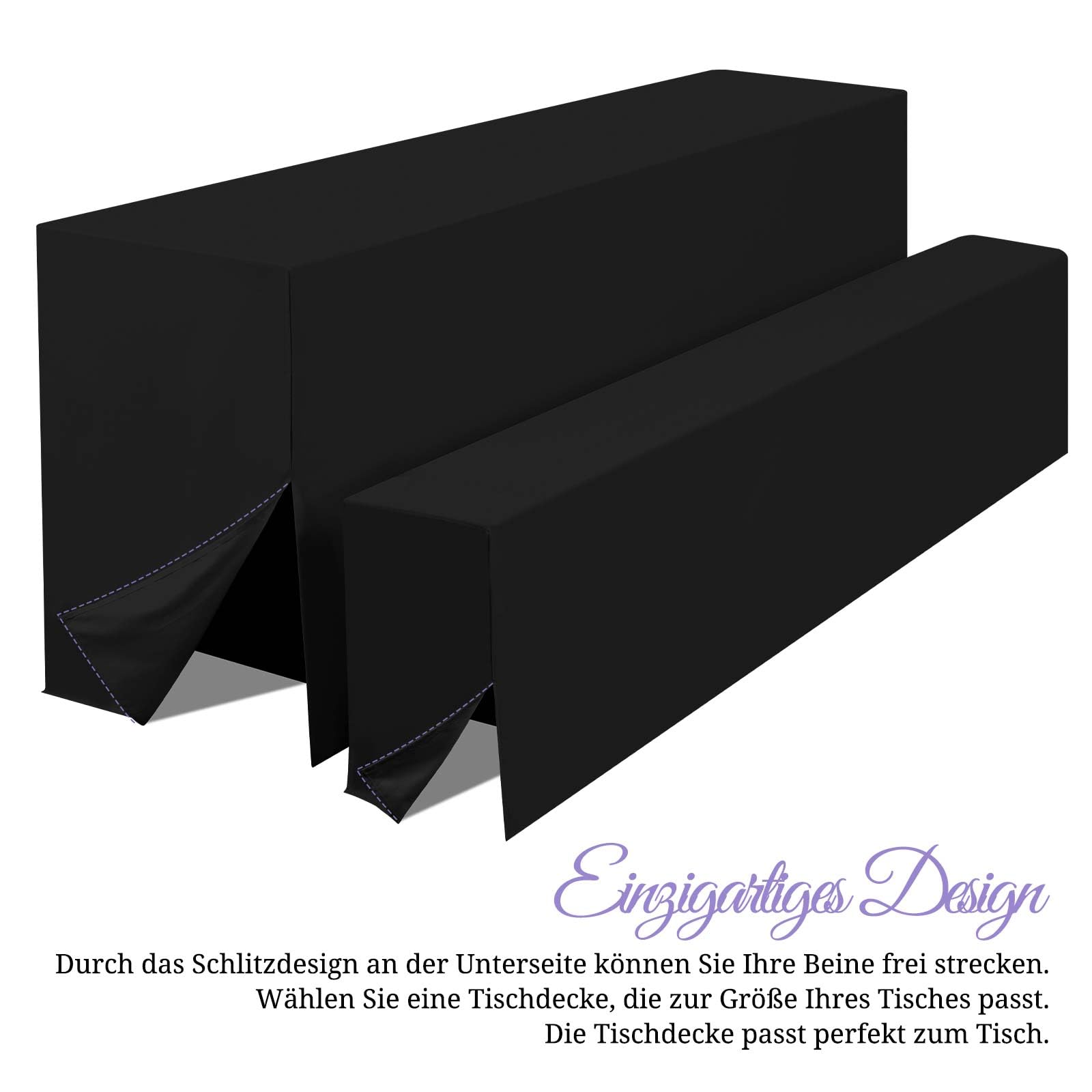 Teruntrue Bierzeltgarnitur Set 3tlg. wasserdichte Hussen mit Schlitz unten für Bierzeltgarnitur 220 x 70cm – 2 Husse Biertisch + 4 Bierbank in Schwarz - Biertischhusse Bierbankhusse – Schwarz