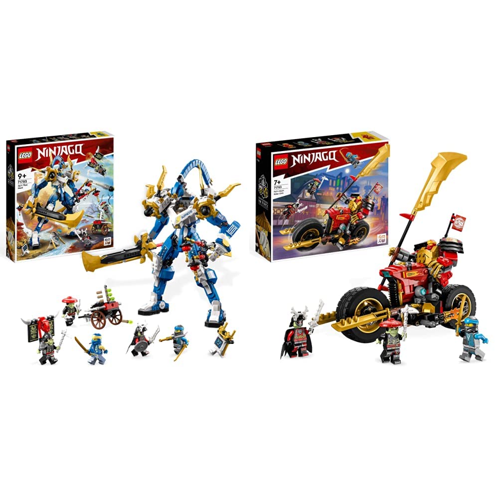 LEGO71785 Ninjago Jay’s Titan Mech, Large Action Figure Set & 71783 NINJAGO Kai’s Mech Rider EVO, Upgradable Ninja Motorbike Toy, Mech Action Figure and 2 Bone Warrior Minifigures