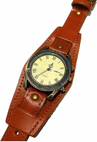 Miniatura 3 de MINILUJIA Reloj de pulsera retro retro hecho a mano para hombre, esfera de bronce, correa de cuero genuino, brazalete de cuarzo, relojes para