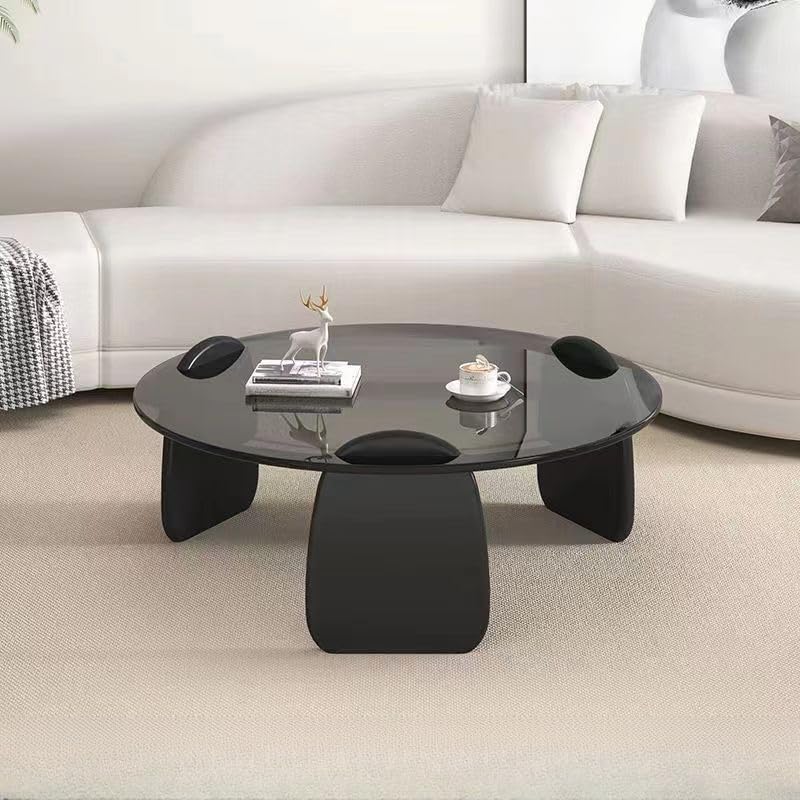 LITFAD Side Table Simplistic Circular Wood Base Coffee Table Modern Glass Top Living Room Table Home Decoration Tea Table for Home Homestay Hotel, 20" L x 20" W x 15" H, Gray Glass, Walnut Table Base